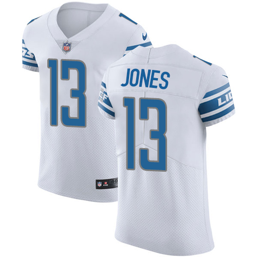 Nike Lions #13 T.J. Jones White Men's Stitched NFL Vapor Untouchable Elite Jersey - Click Image to Close